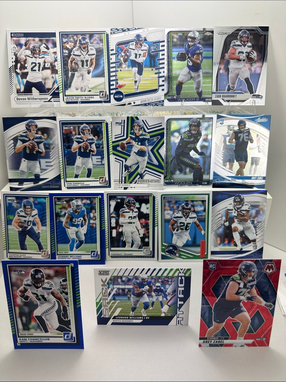 Jaxon Smith-Njigba Seahawks SB Champs- Darnold/Kupp/Zabel/Witherspoon lot of 18